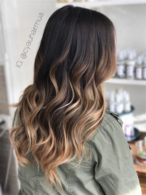 black hair caramel balayage